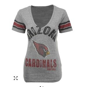 NFL Team Apparel Arizona Cardinals Womens Gray Rhinestone V-Neck T-Shirt Large